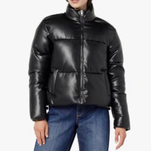 Plus Size Puffer Jacket Black Vegan Leather Fully Lined Pockets Womens 4X NEW - Picture 3 of 16